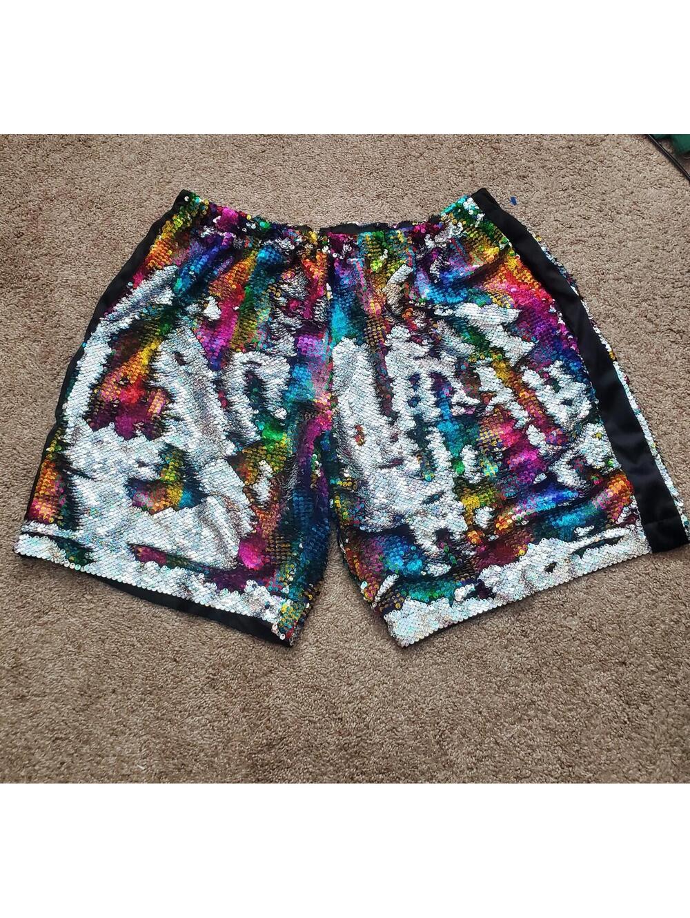 Mens Rainbow Shorts Pride Sequin Multicolor Shorts Size Medium Festival READ
